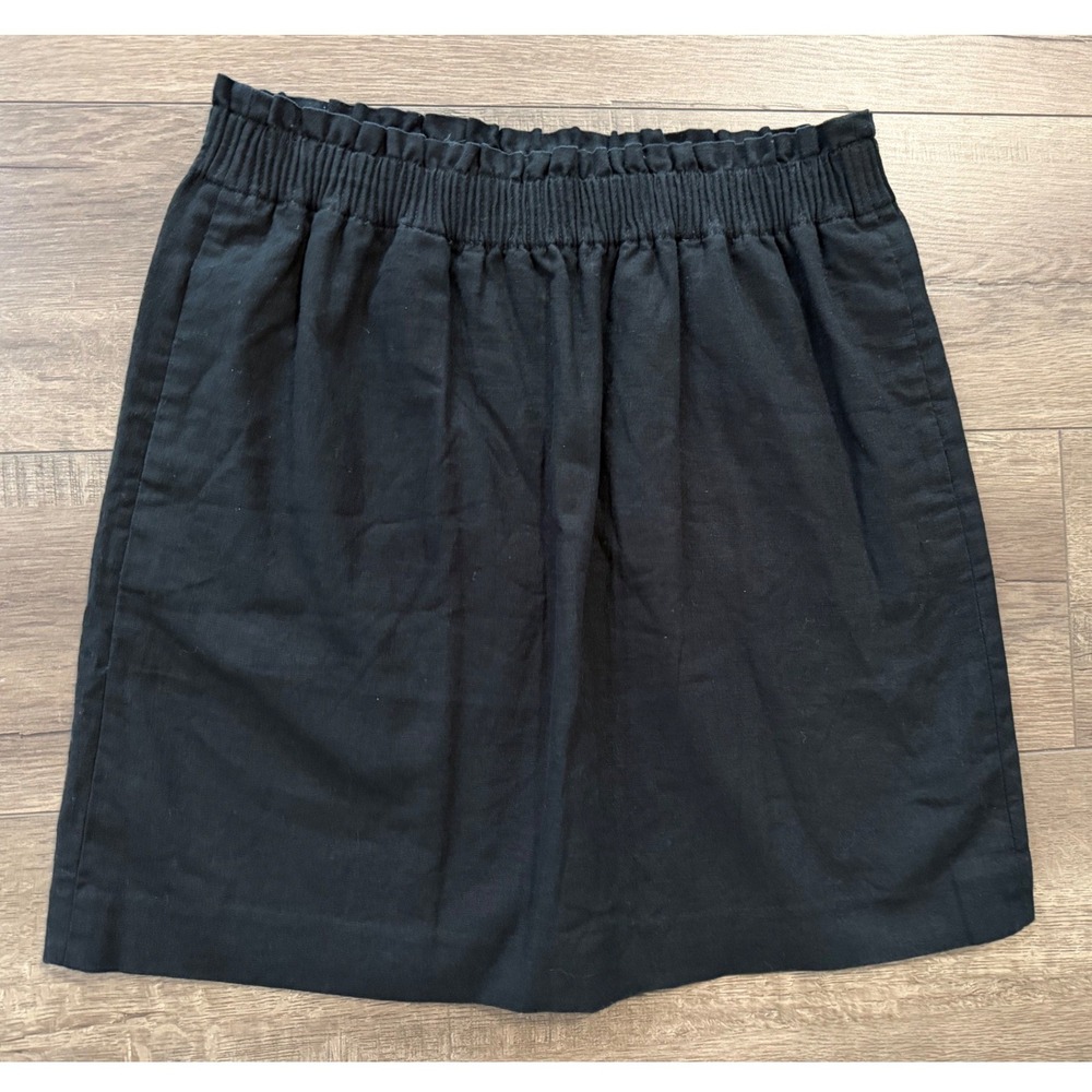 J.Crew Black Linen Cotton Blend Pull On Elastic Waist Mini Skirt BF230 Size 8